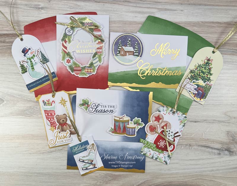 Gold-dipped-christmas-cards-with-Stampin'-Up!-mix-and-match-products